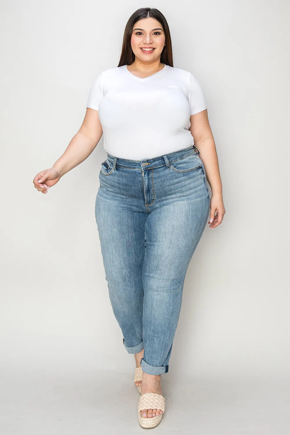 Full Size Cuffed Hem Slim Jeans, image 8