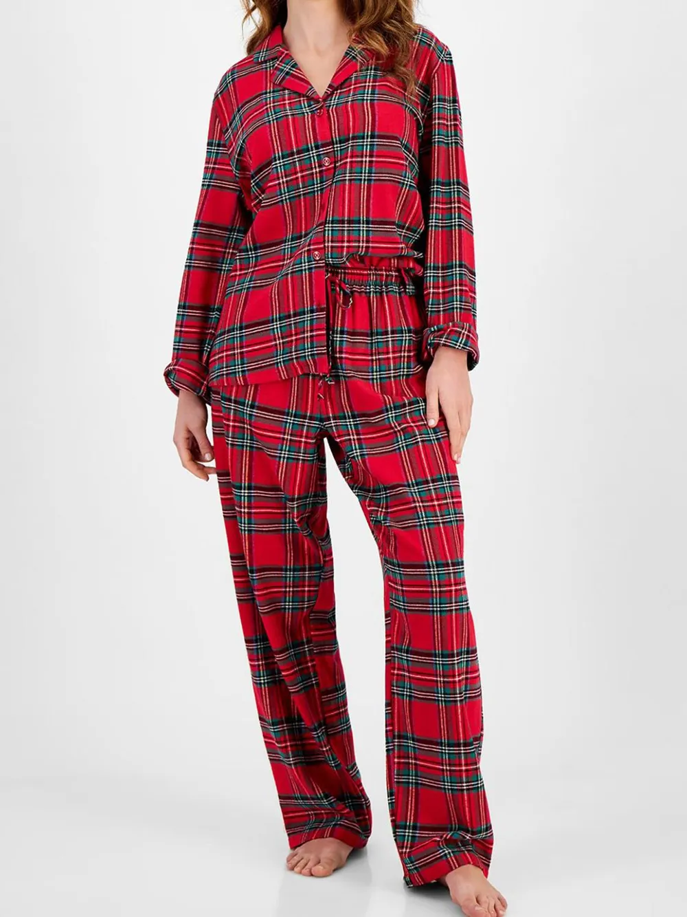 Plaid Collared Neck Button Up Top and Pants Lounge Set, image 2