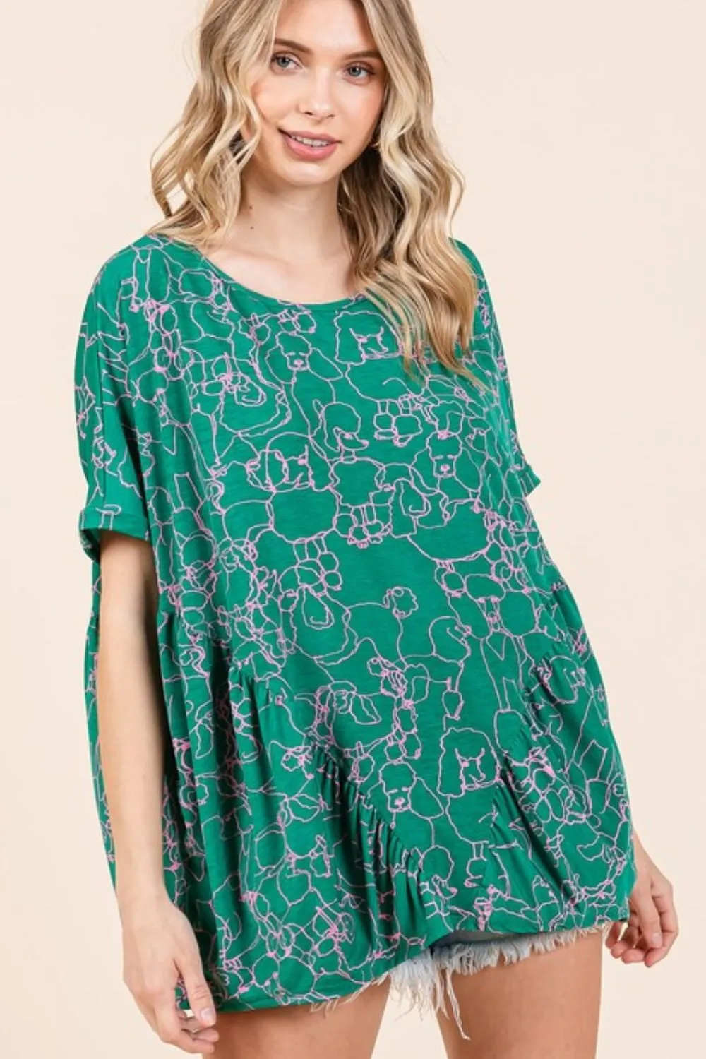 Abstract Print Round Neck Short Sleeve Top, image 3