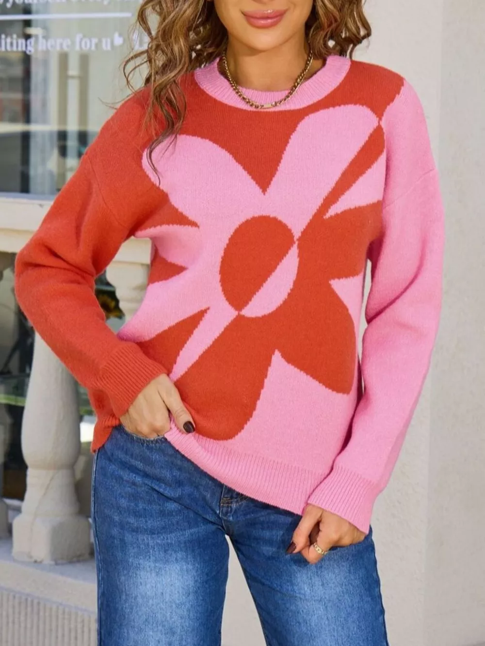 Floral Pattern Color Block Sweater, image 5