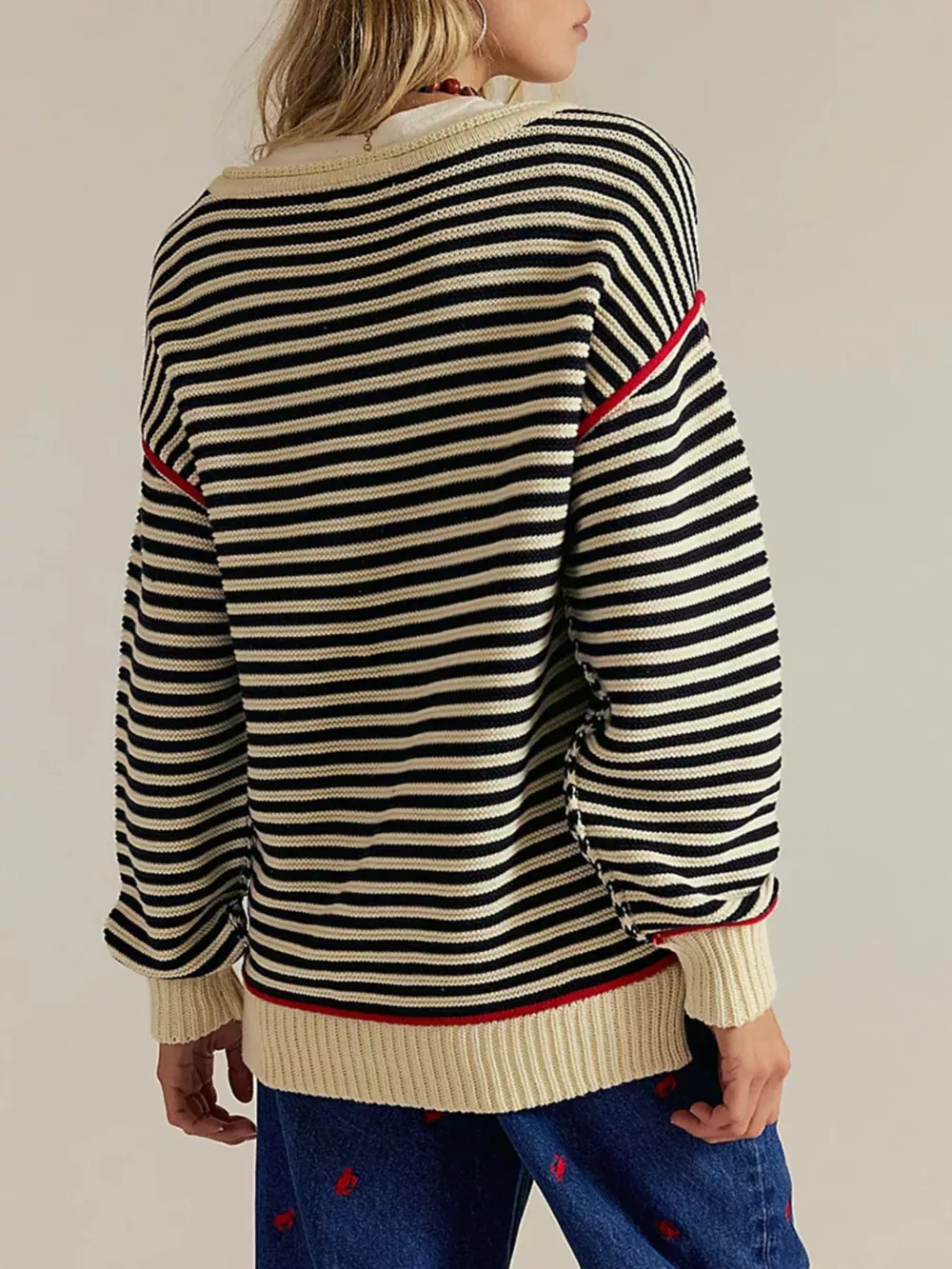 Striped Knit Round Neck Sweater, image 3