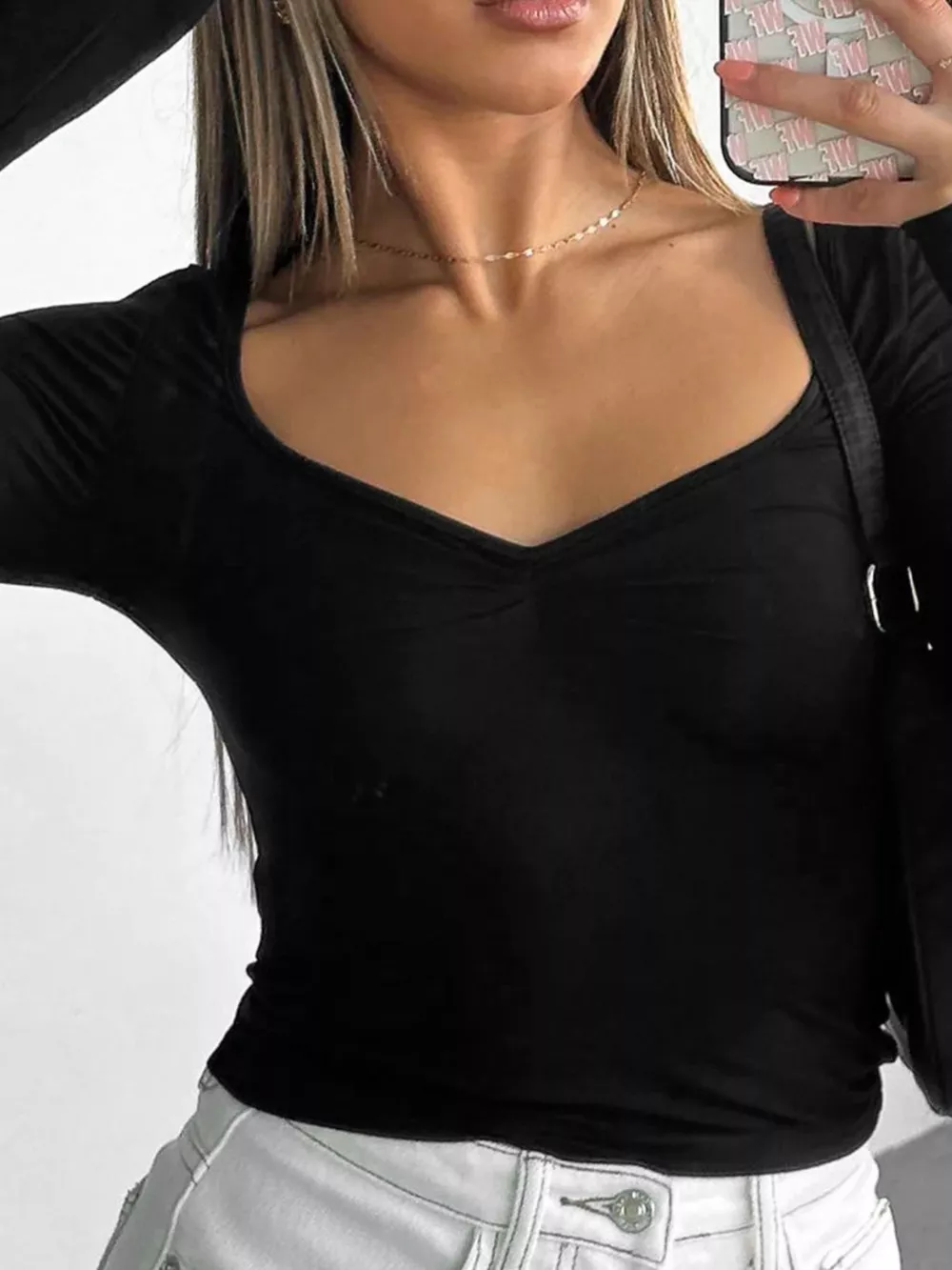 Long Sleeve Sweetheart Neck Crop T-Shirt, image 27