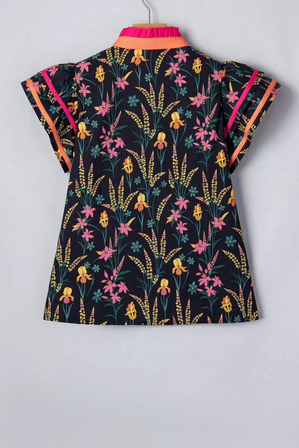 Floral Print Contrast Trim Tiered Ruffled Short Sleeve Blouse, image 5