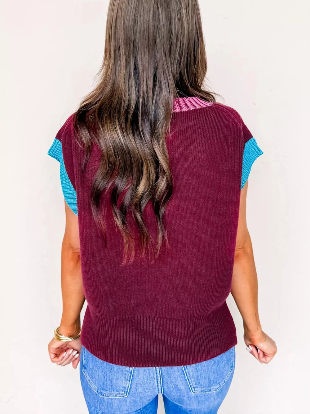 Contrast Trim V-Neck Sweater Vest, image 6