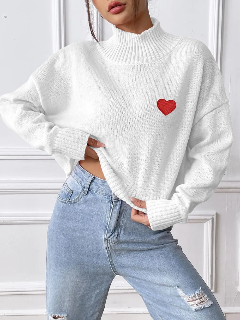 Heart Turtleneck Long Sleeve Sweater, image 7