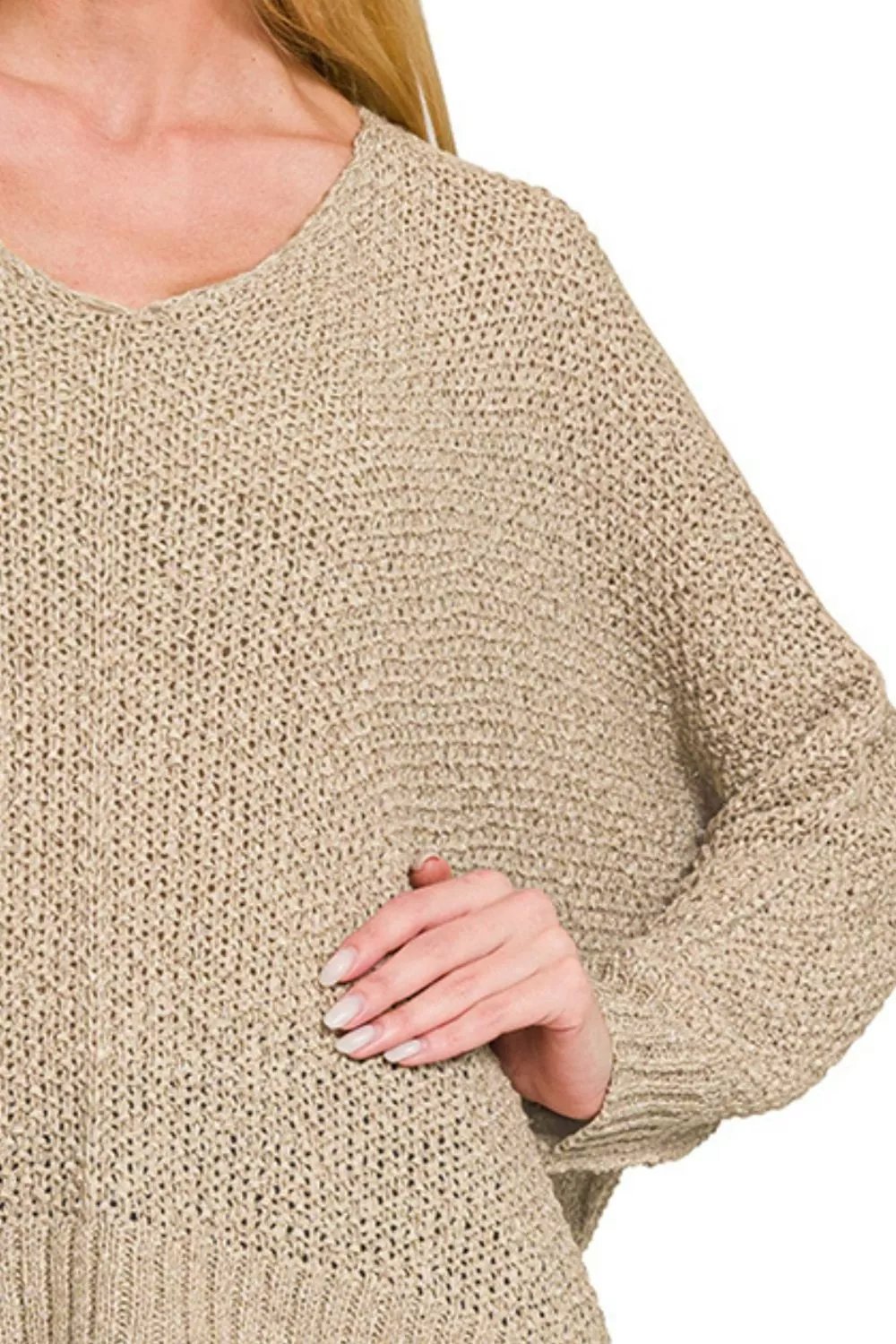Dolman Sleeve V-Neck Sweater, image 3