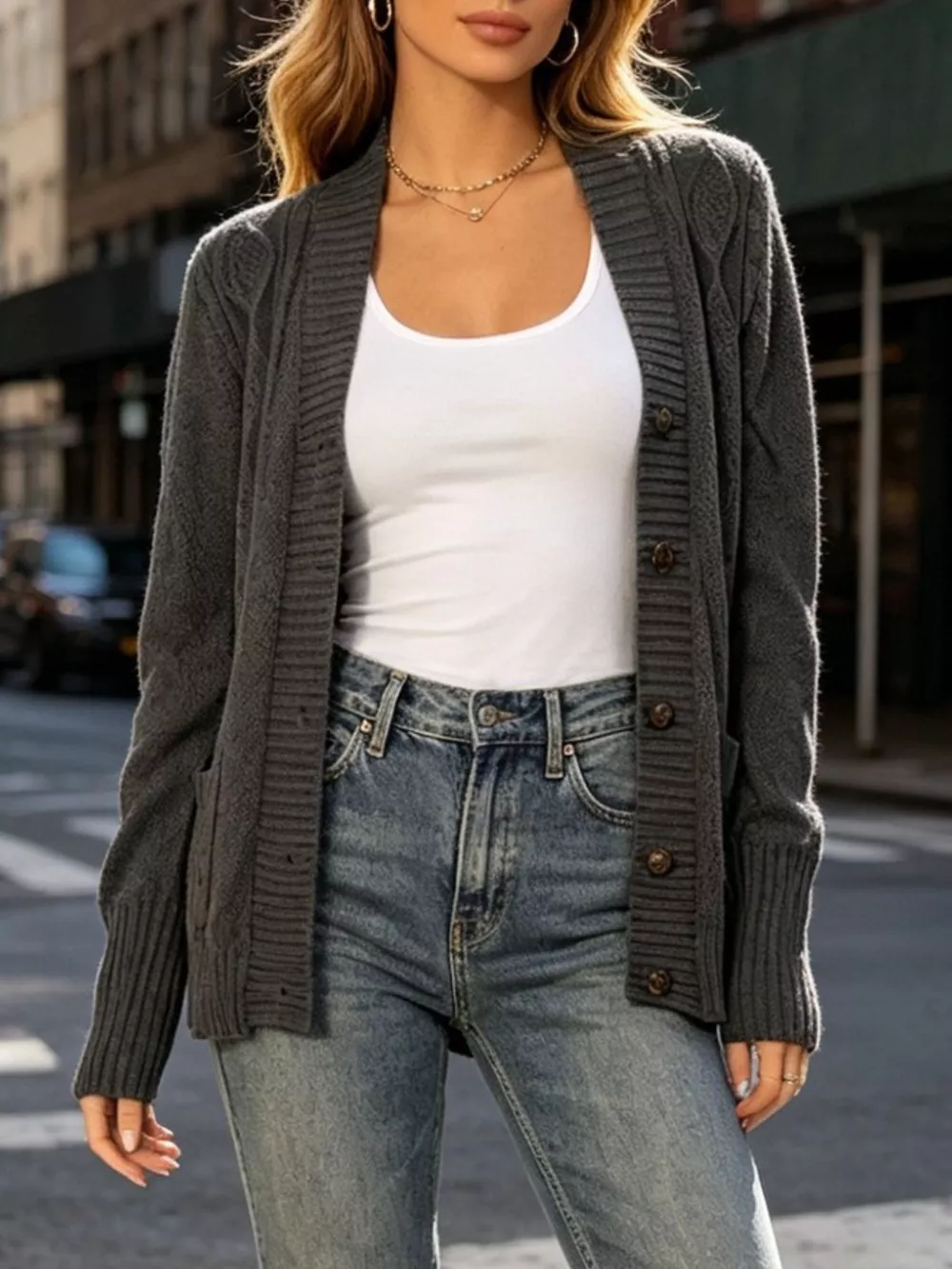 Cozy Cable Knit Button-Up Cardigan, image 5