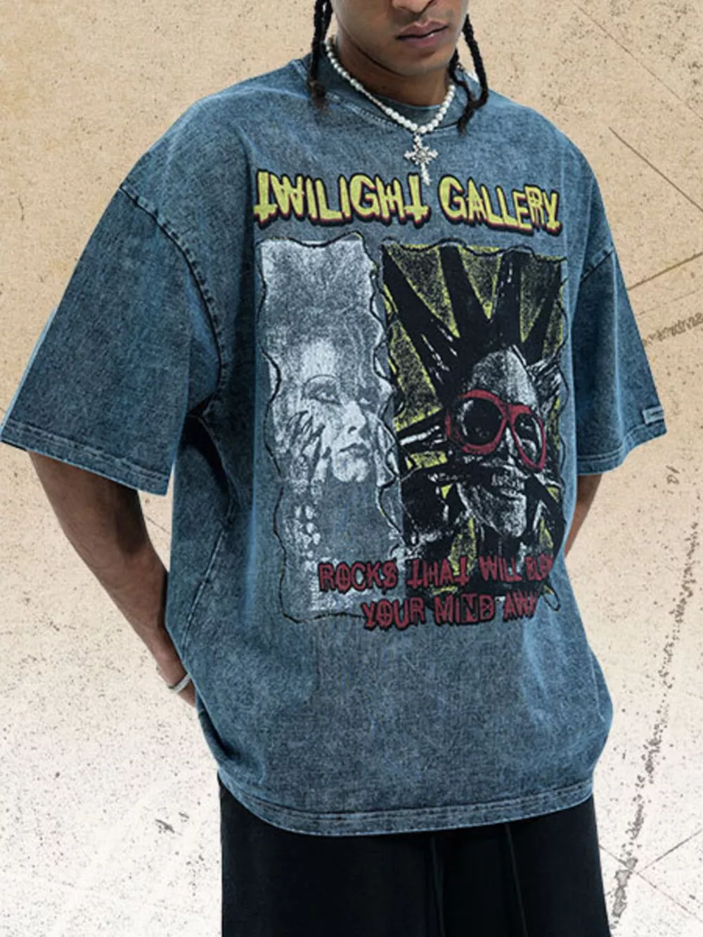 Men's Graphic Round Neck Vintage Wash T-Shirt, image 3