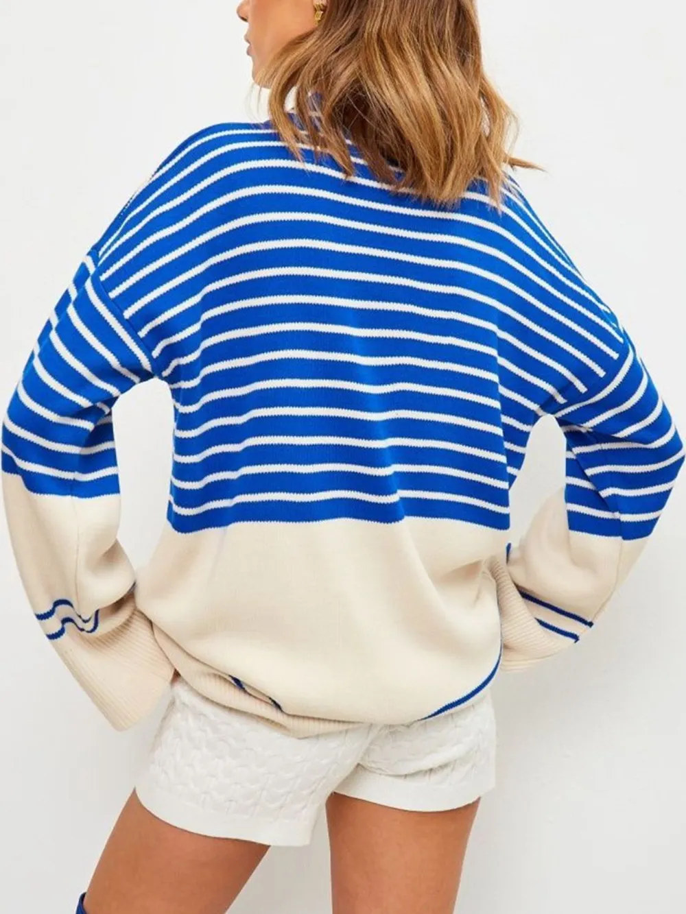 Striped Mock Neck Long Sleeve Sweater, image 6