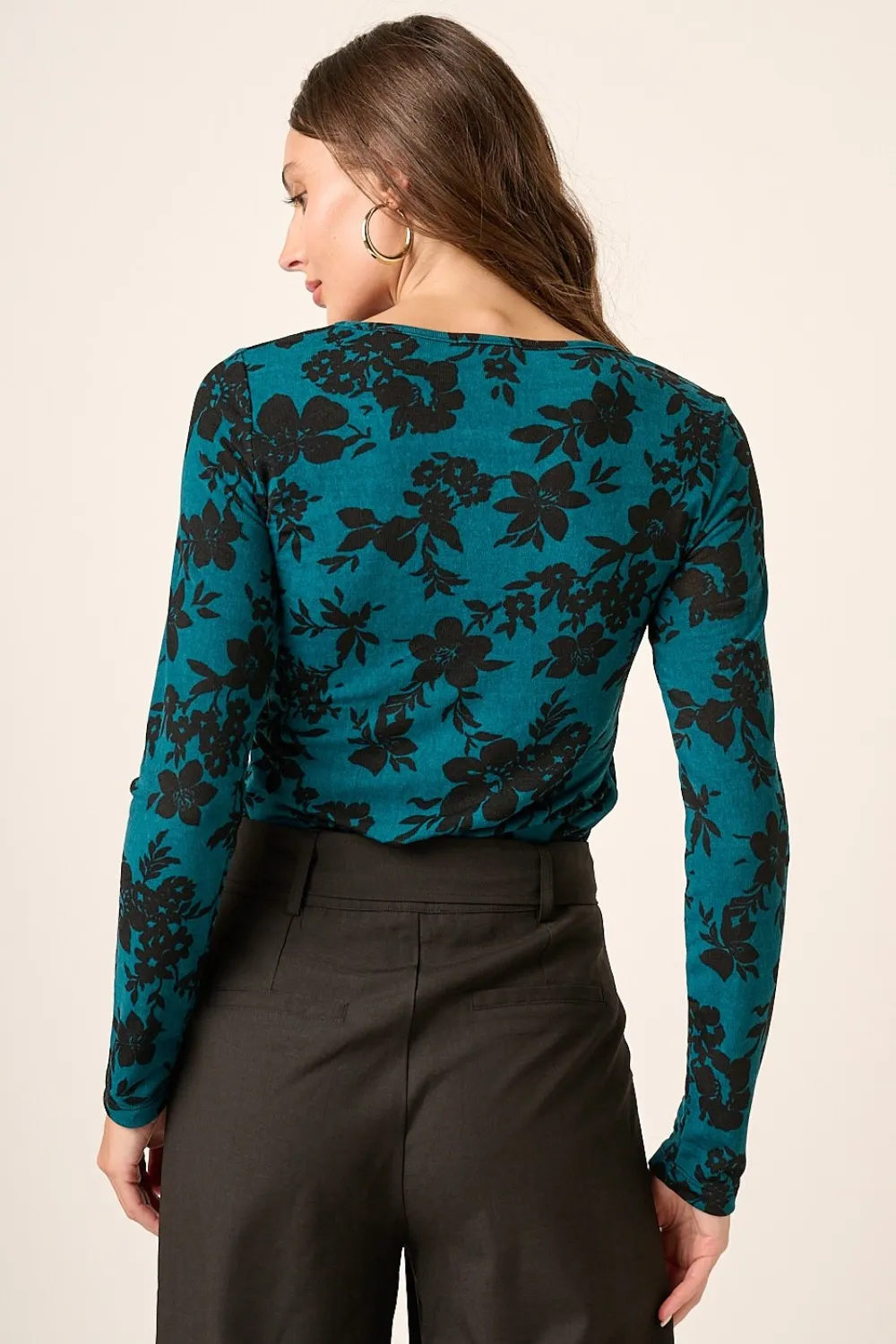 Flower Print Long Sleeve Knit Top, image 2