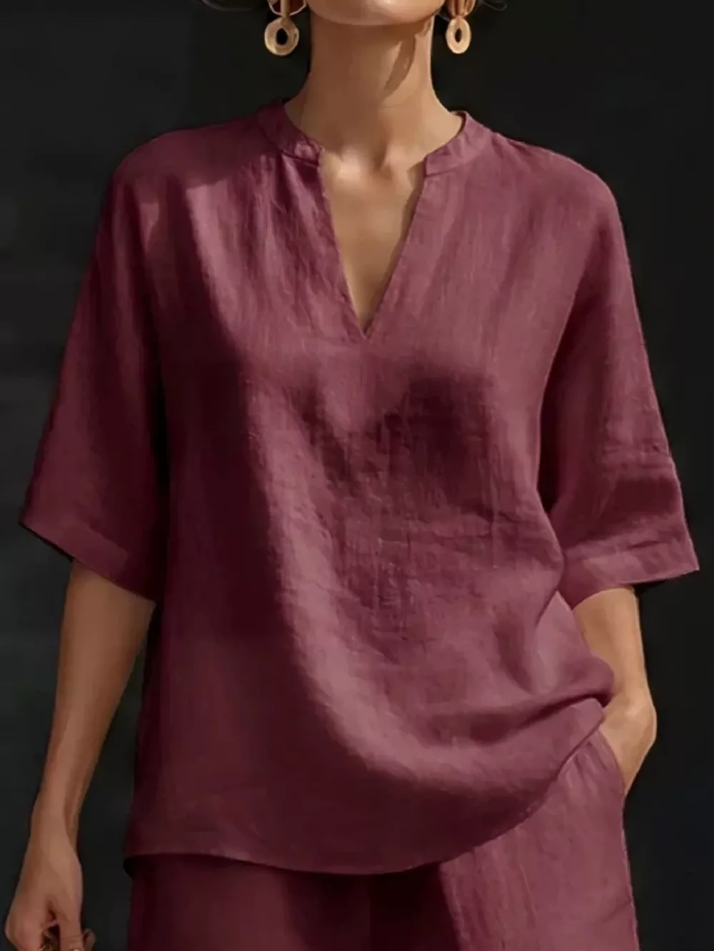 Full Size Notched Half Sleeve Top and Shorts Set Plus Size, image 9