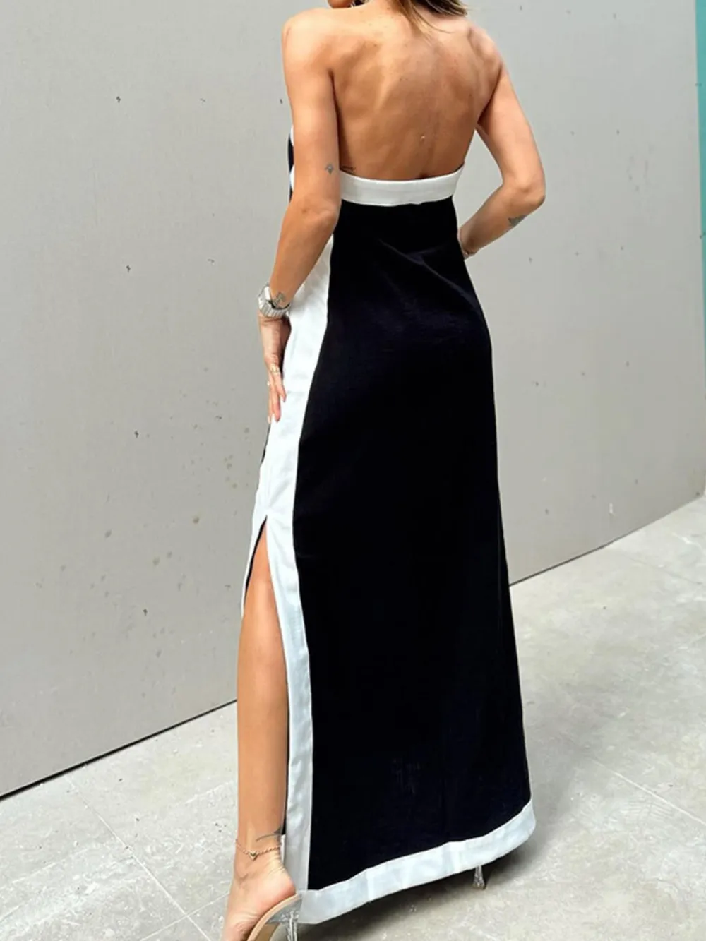 Contrast Halter Sleeveless Maxi Dress, image 8