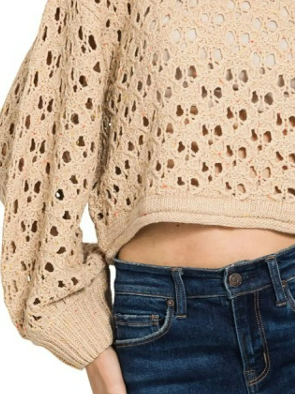 Oversized Cropped Crochet Knit Sweater, image 3