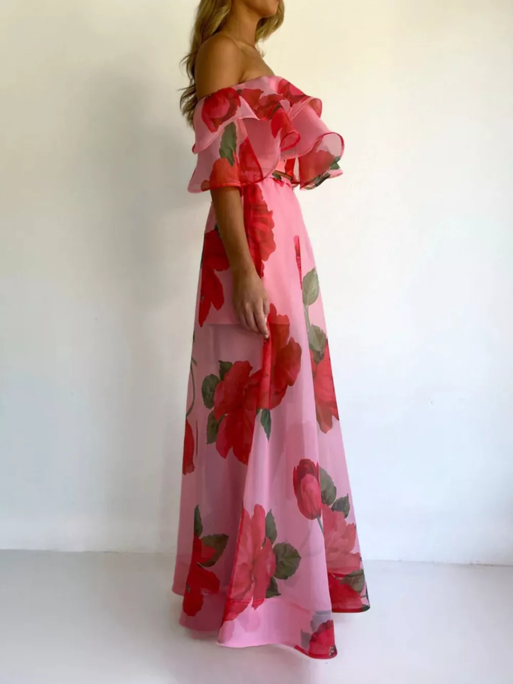 Polka Dot Ruffle Crop Top and Maxi Skirt Set, image 9