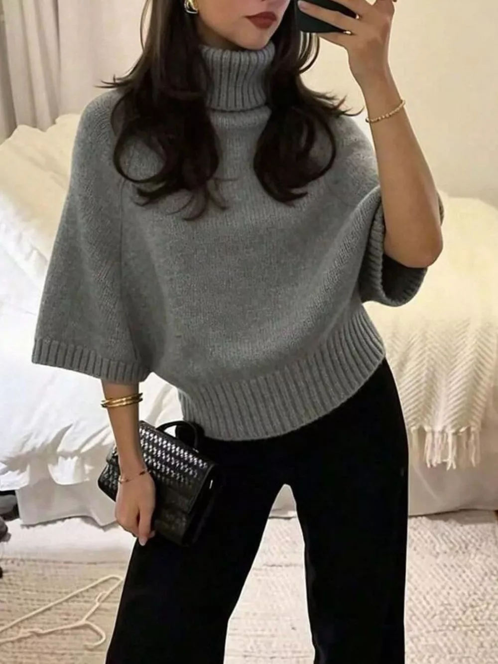 Turtleneck Batwing Sleeve Sweater, image 5