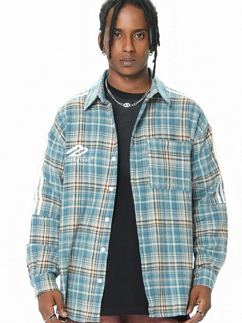 Men's Casual Plaid Flannel Button-Up Oversized Shirt