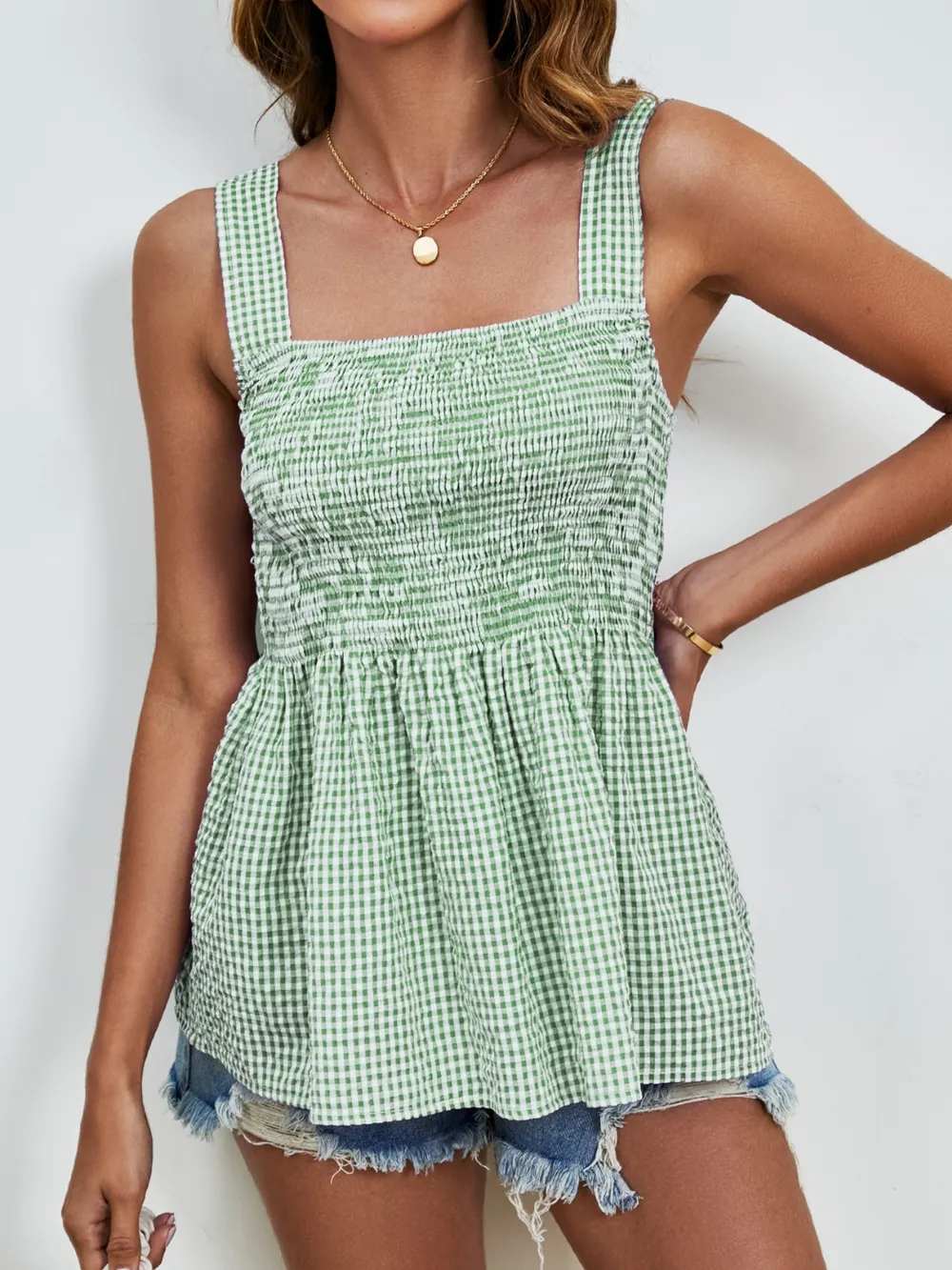 Smocked Plaid Square Neck Tank, image 21