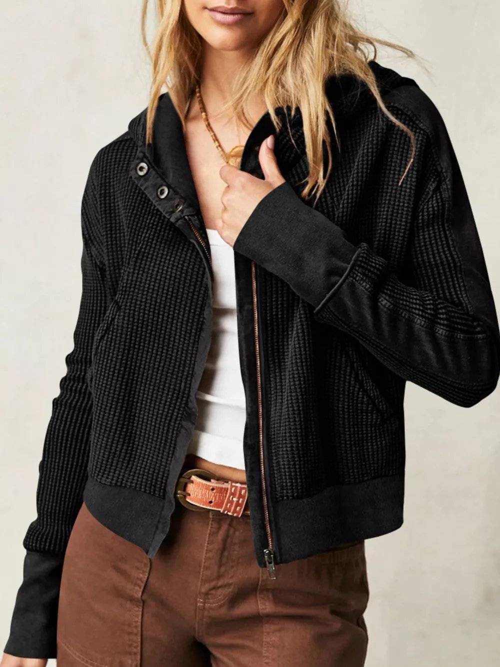 Waffle Knit Zip-Up Jacket, image 12
