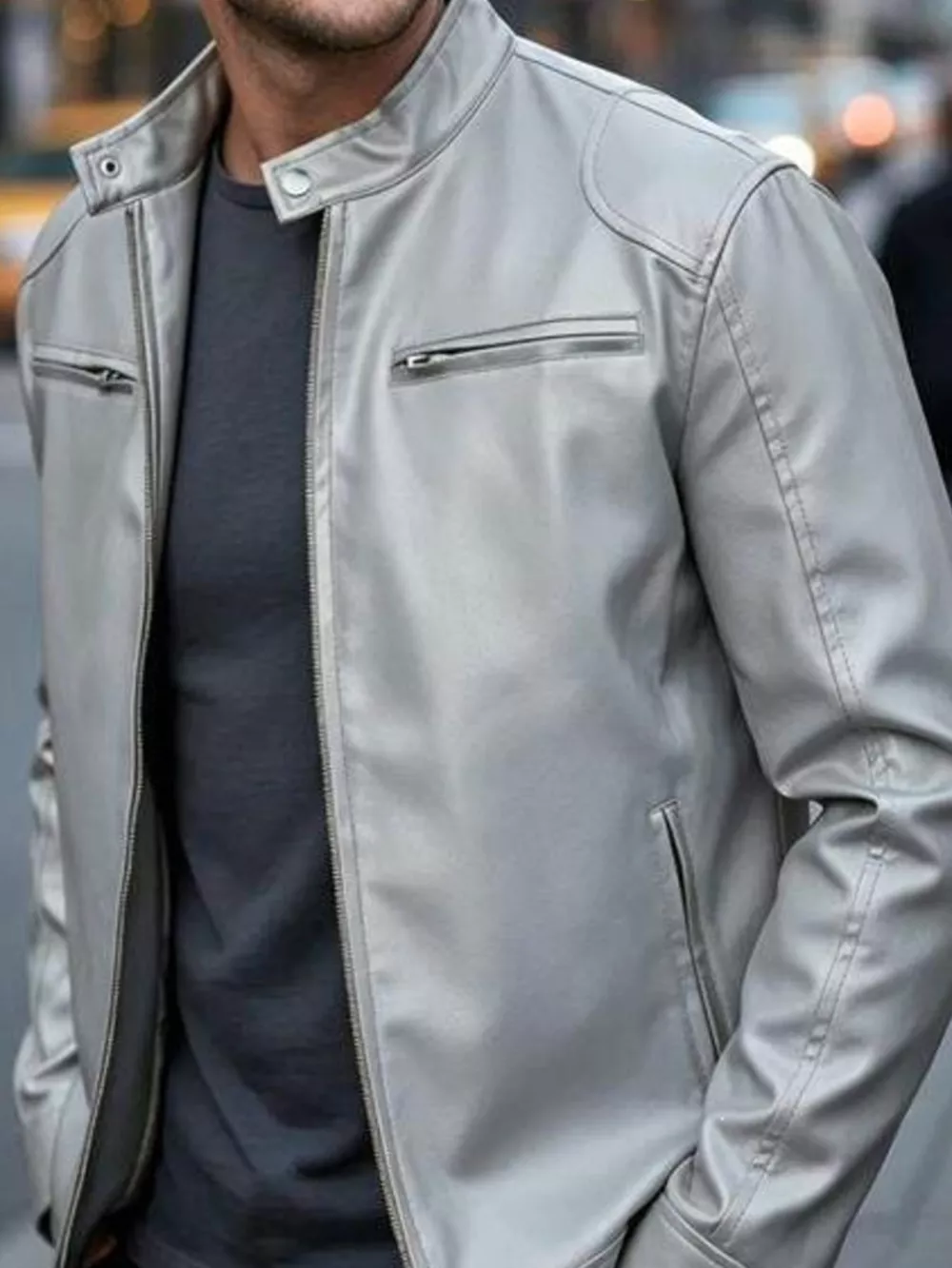 Men's Full Size Faux Leather Bomber Jacket with Zipper Pockets Plus Size, image 11