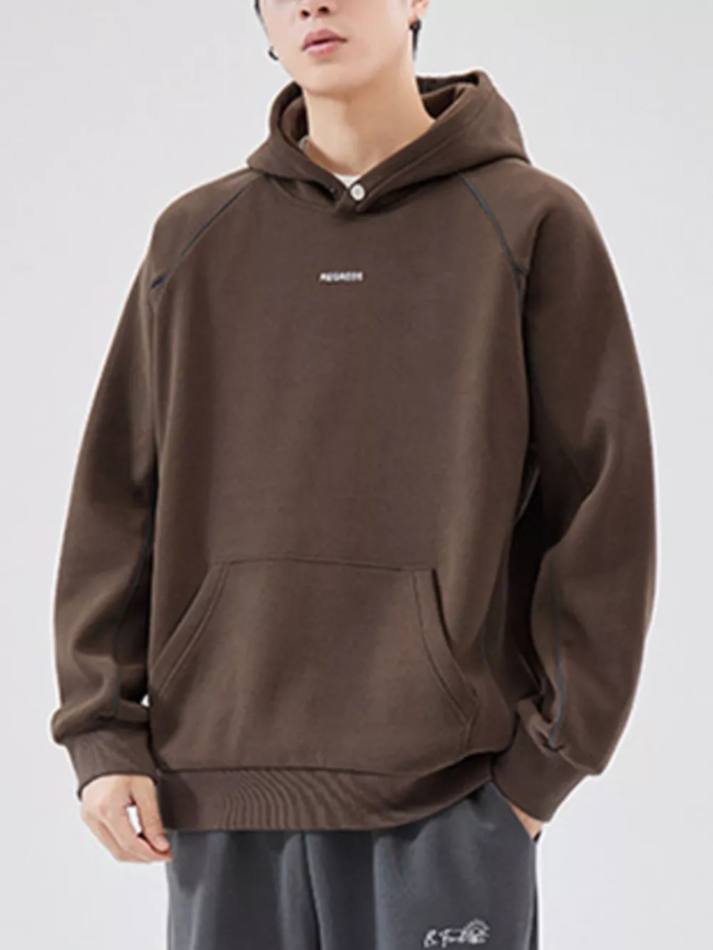 Men's Plus Size Kangaroo Pocket Raglan Sleeve Hoodie, image 6