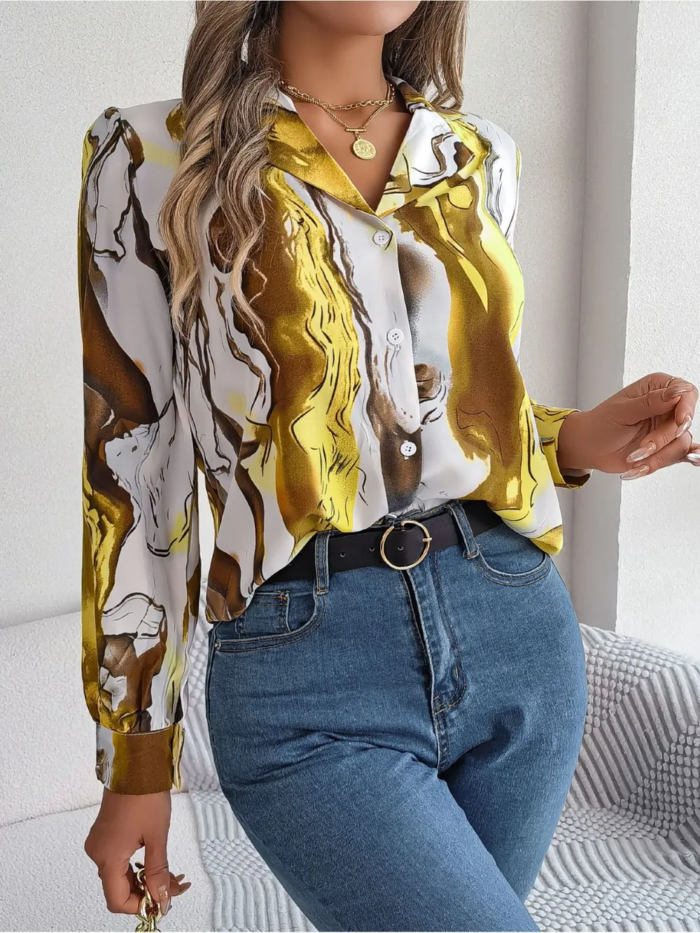 Printed Button Up Long Sleeve Shirt, image 17