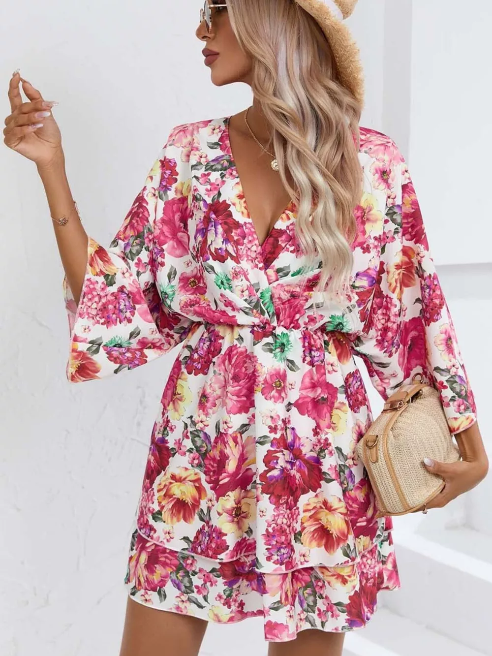 Floral Print Layered Ruffle Hem Mini Dress, image 5