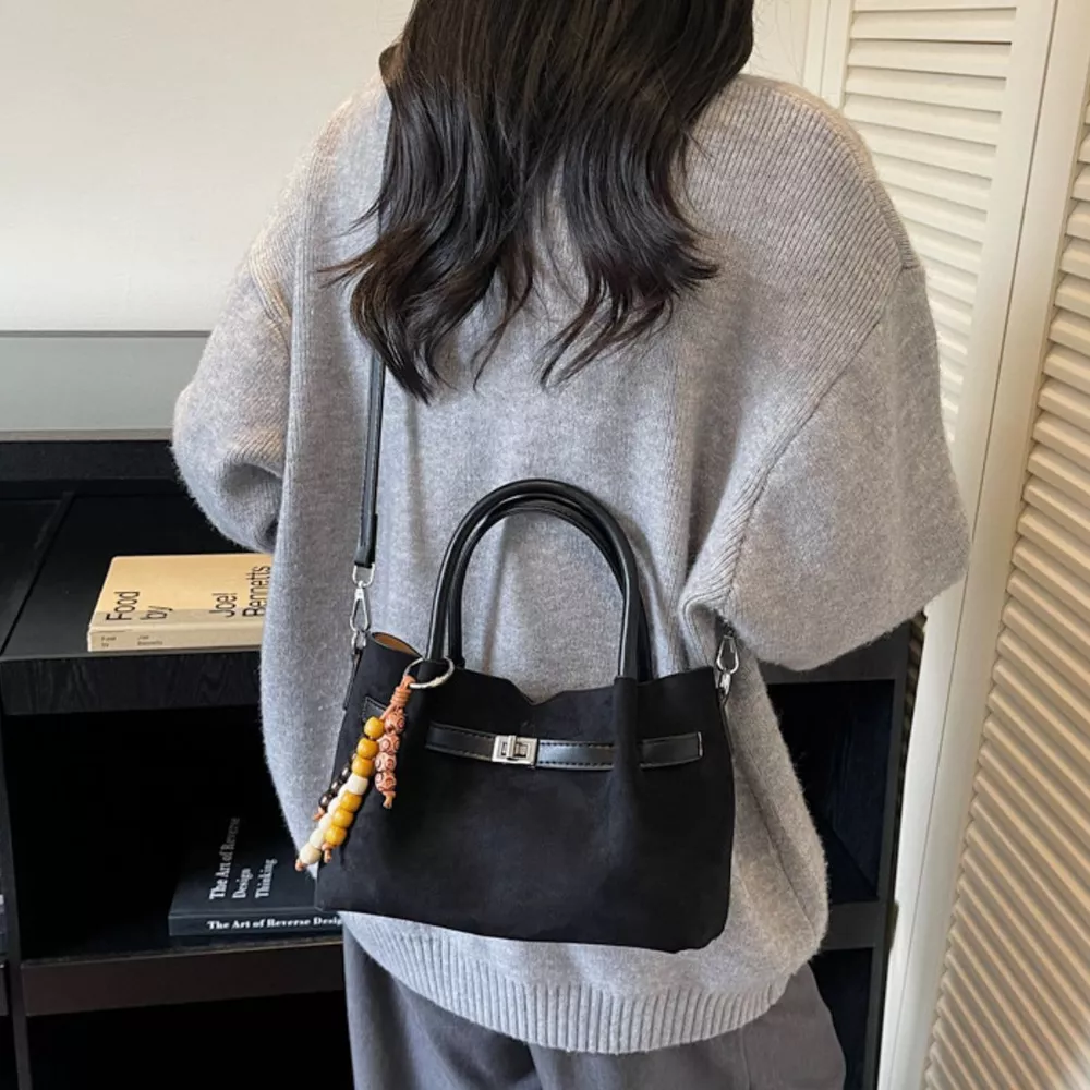 Decorative Lock Suede Handbag, image 2