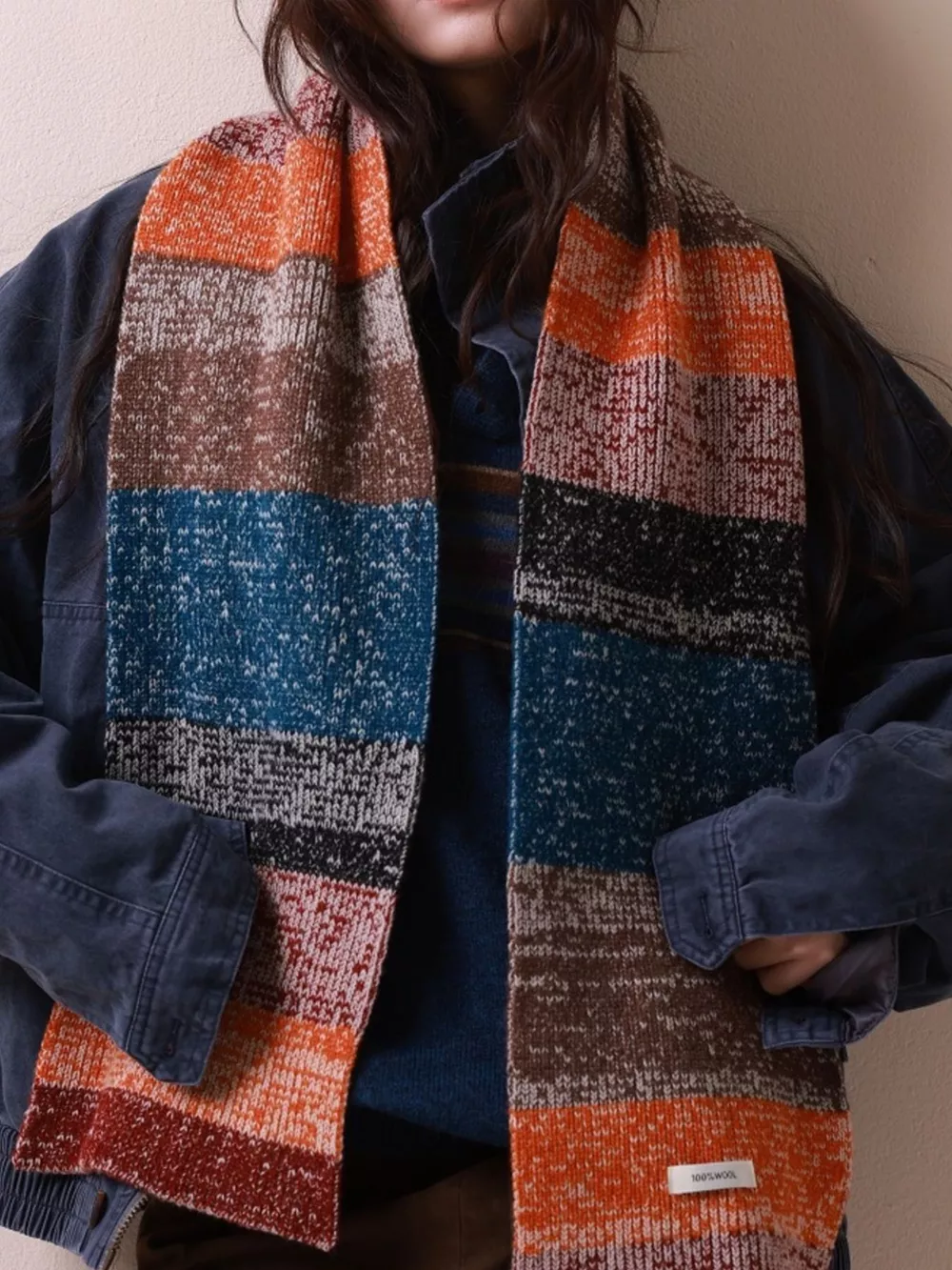 100% Wool Color Block Knitted Scarf, image 3