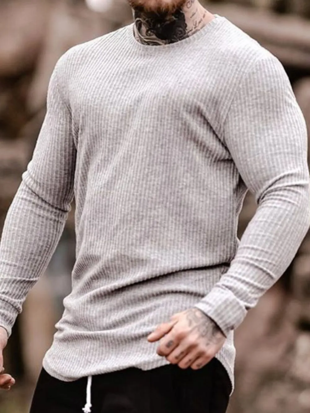 Men's Round Neck Long Sleeve T-Shirt, image 2
