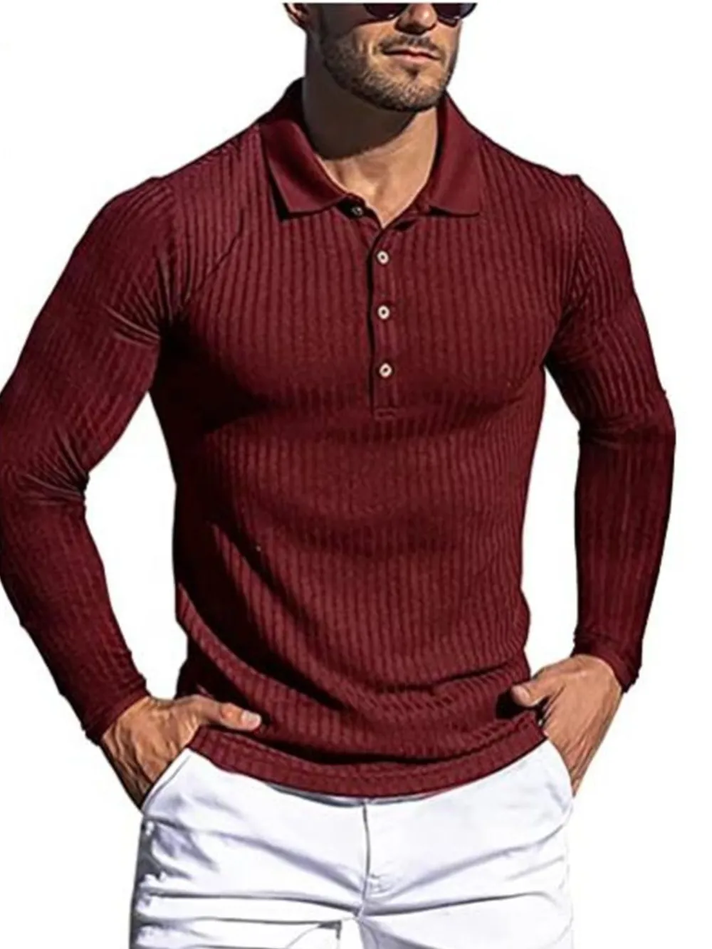 Men's Full Size Button Detail Long Sleeve Polo Plus Size, image 4