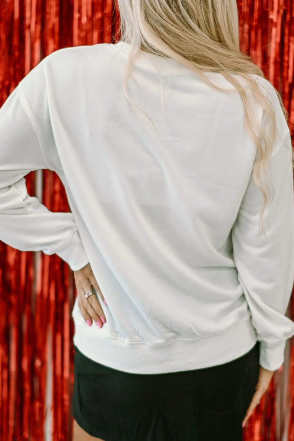 Valentine’s Day XOXO Glitter Round Neck Sweatshirt, image 4