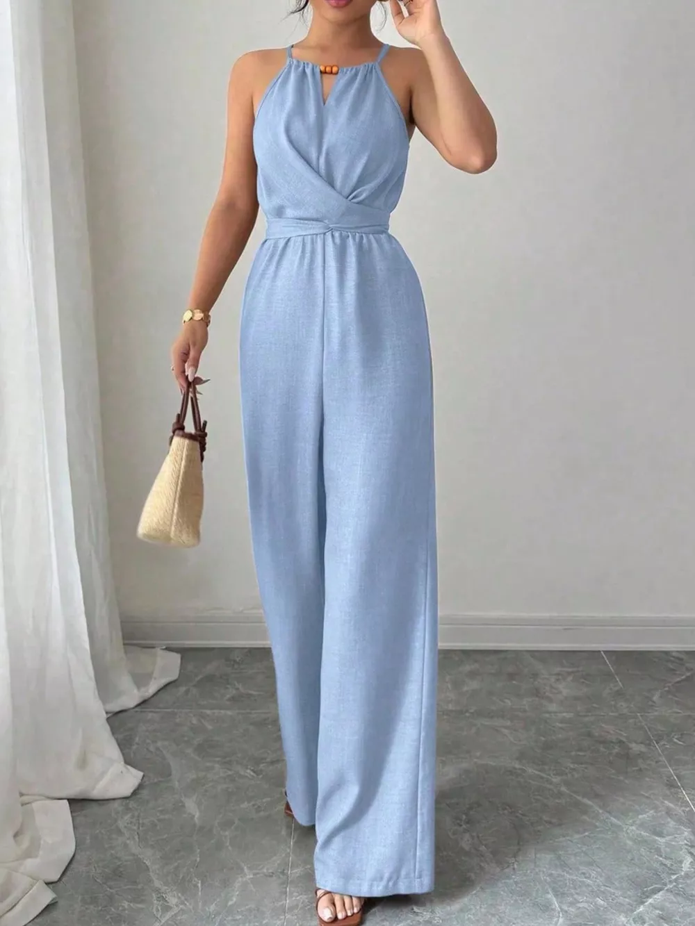 Sleeveless Tie Waist Wide-Leg Jumpsuit, image 13