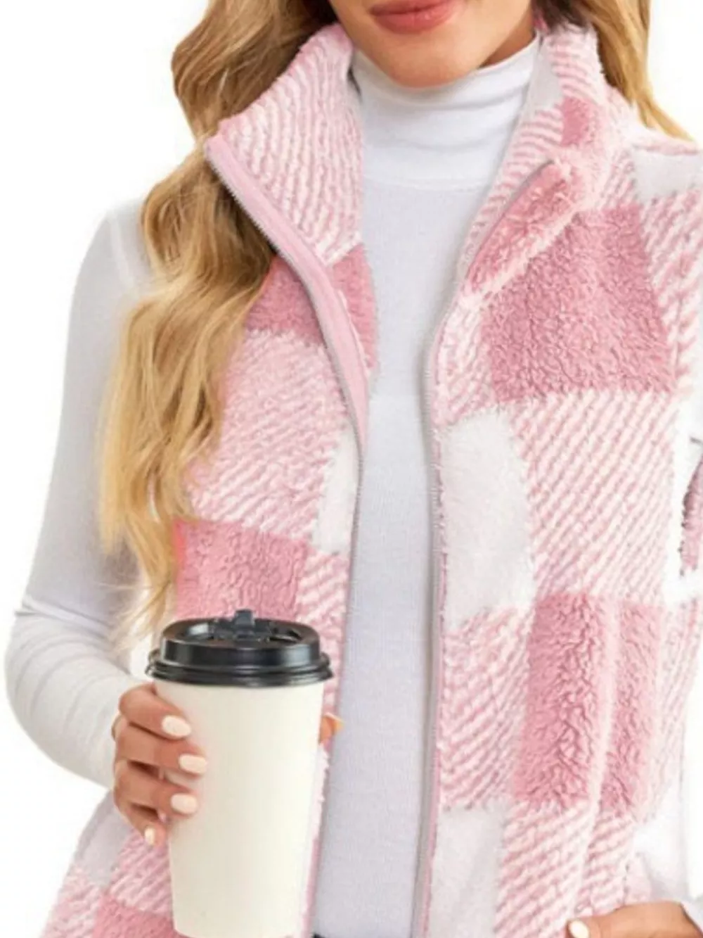 Full Size Color Block Zip Up Vest Coat Plus Size, image 9
