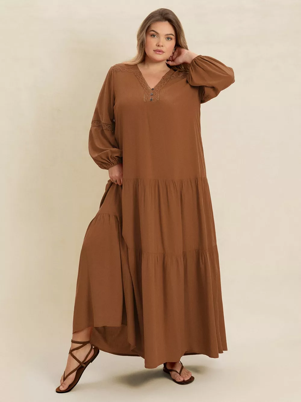 Plus Size Bohemian Tiered Maxi Dress with Balloon Sleeves, image 28