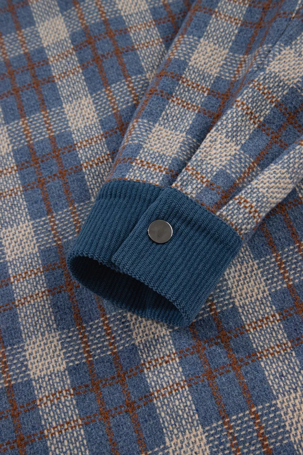 Plaid Corduroy Patchwork Collared Zip Up Snap Button Jacket, image 14