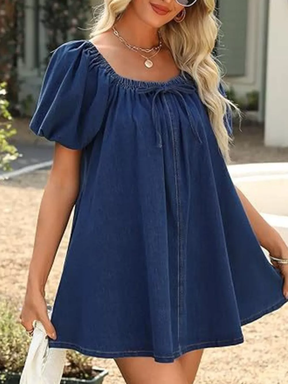 Off-Shoulder Tie-Front Denim Dress