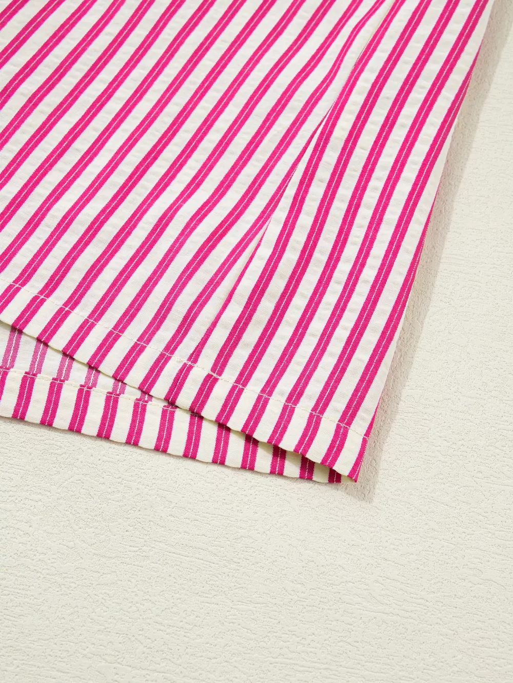Stripe Shirred Yoke Ruffled Short Sleeve Blouse, image 12