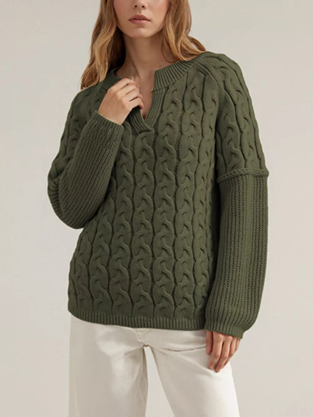 Cable-Knit Dropped Shoulder Sweater, image 4