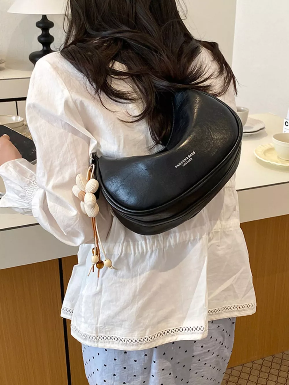 PU Leather Crescent Shoulder Bag, image 5