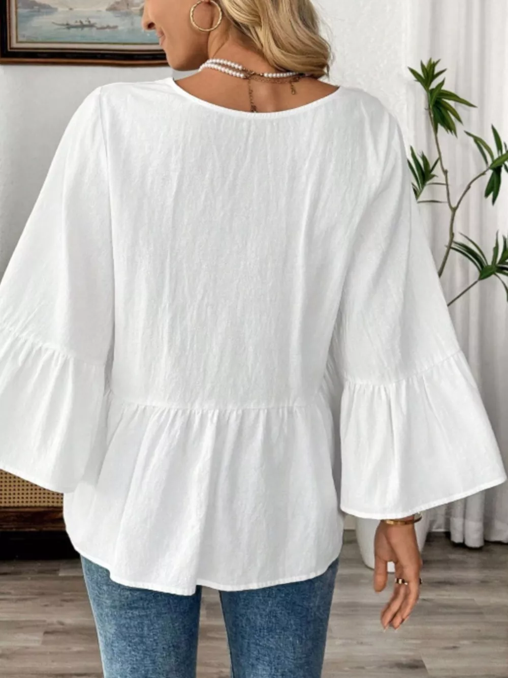 V-Neck Bell Sleeve Blouse, image 5