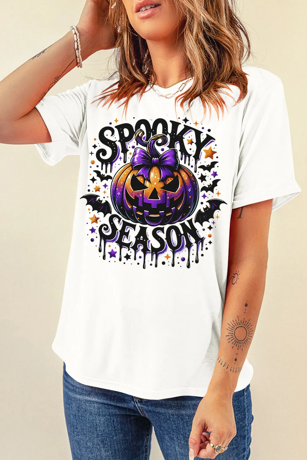 Full Size Jack-O'-Lantern Graphic Round Neck Short Sleeve T-Shirt, image 4