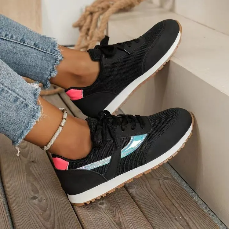 Mesh Contrast Round Toe Sneakers, image 2