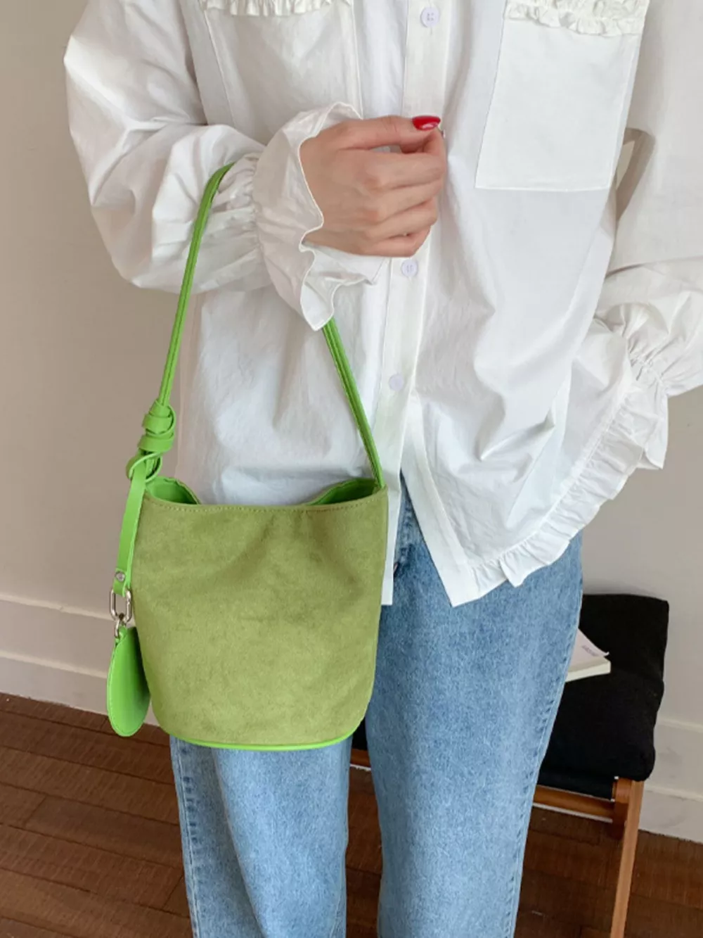 Suede Solid Color Bucket Bag, image 9