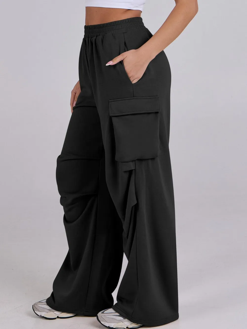 Elastic Waist Wide Leg Pants with Pockets, image 10