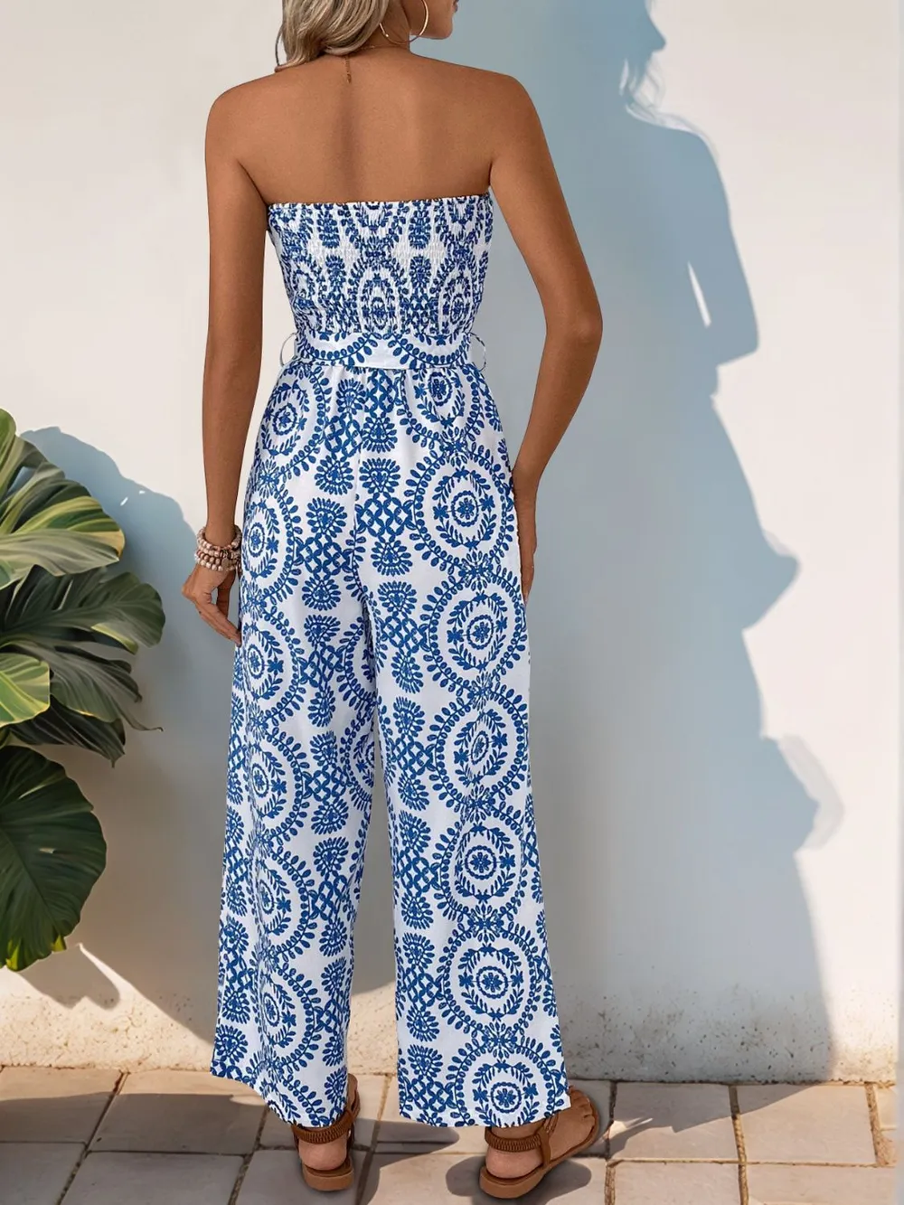 Smocked Tube Wide Leg Jumpsuit, image 4