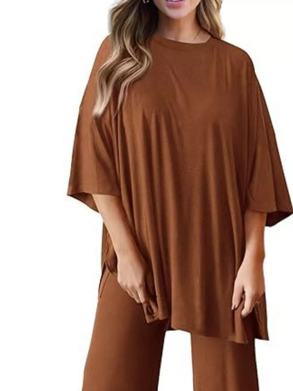 Slit Round Neck Top and Pants Set, image 11
