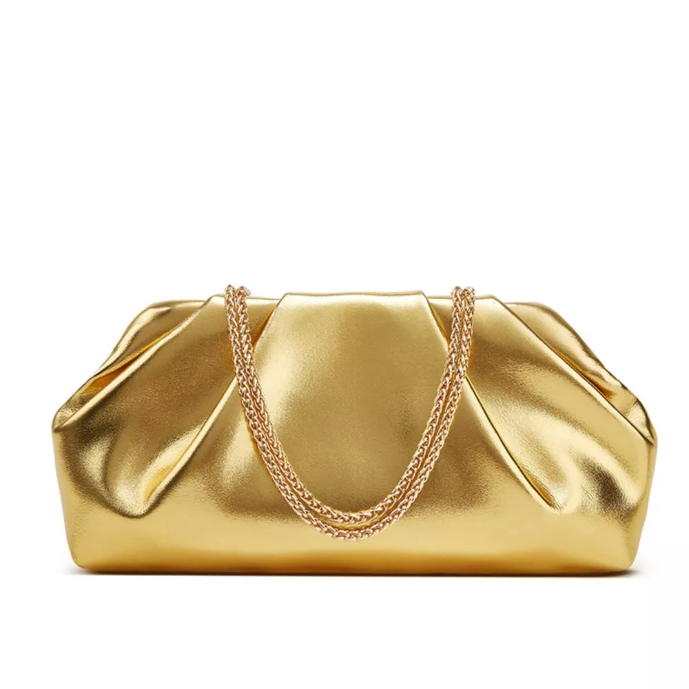 Ruched Shoulder Bag with Chain Strap, image 3