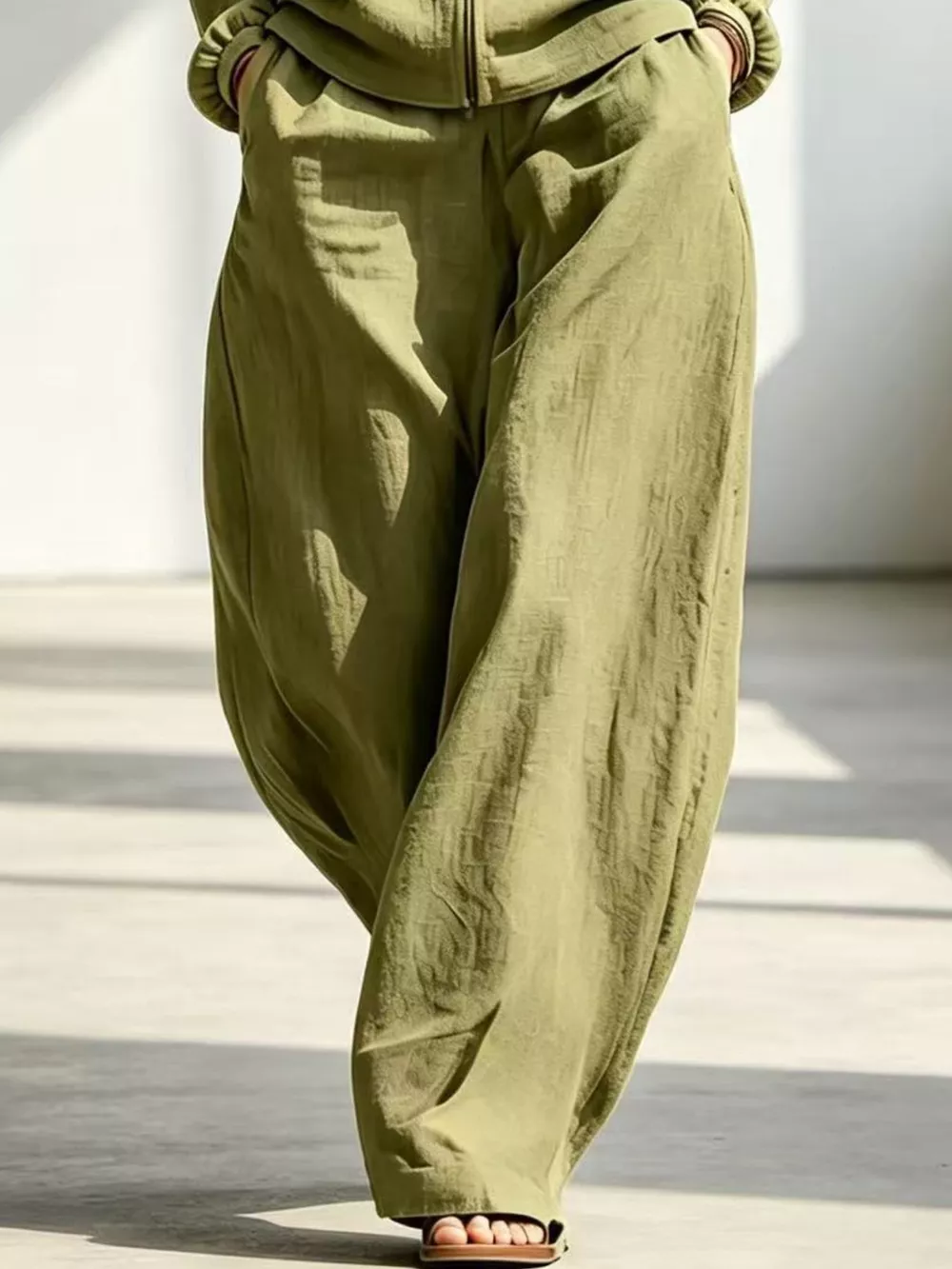 Full Size Zip-Up Jacket and Wide-Leg Pants Set Plus Size, image 6