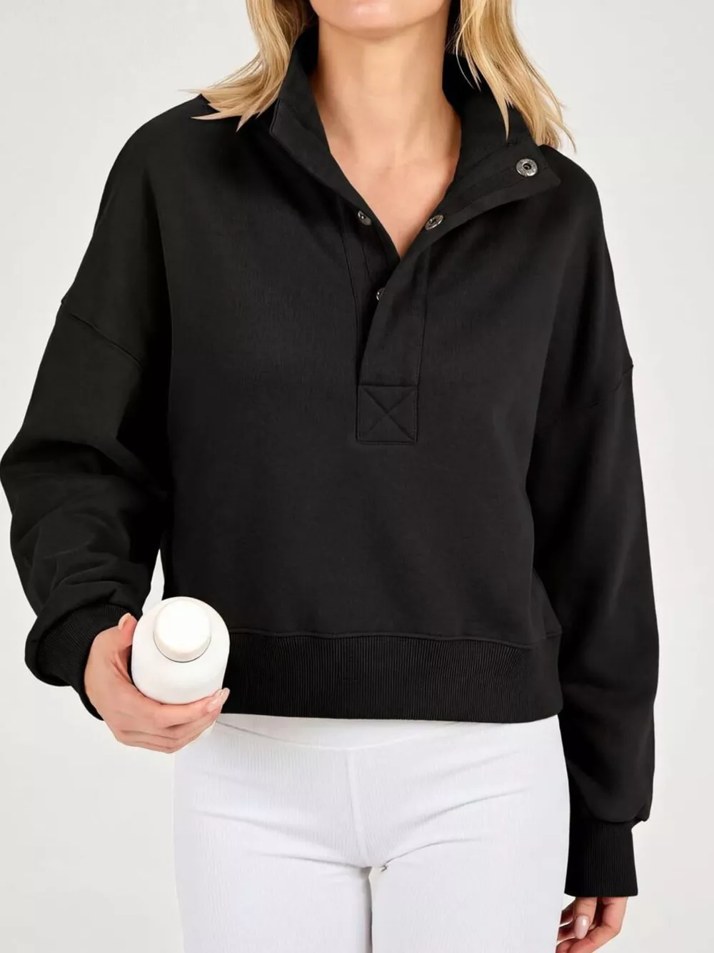 Half Snap Dropped Shoulder Sweatshirt, image 2