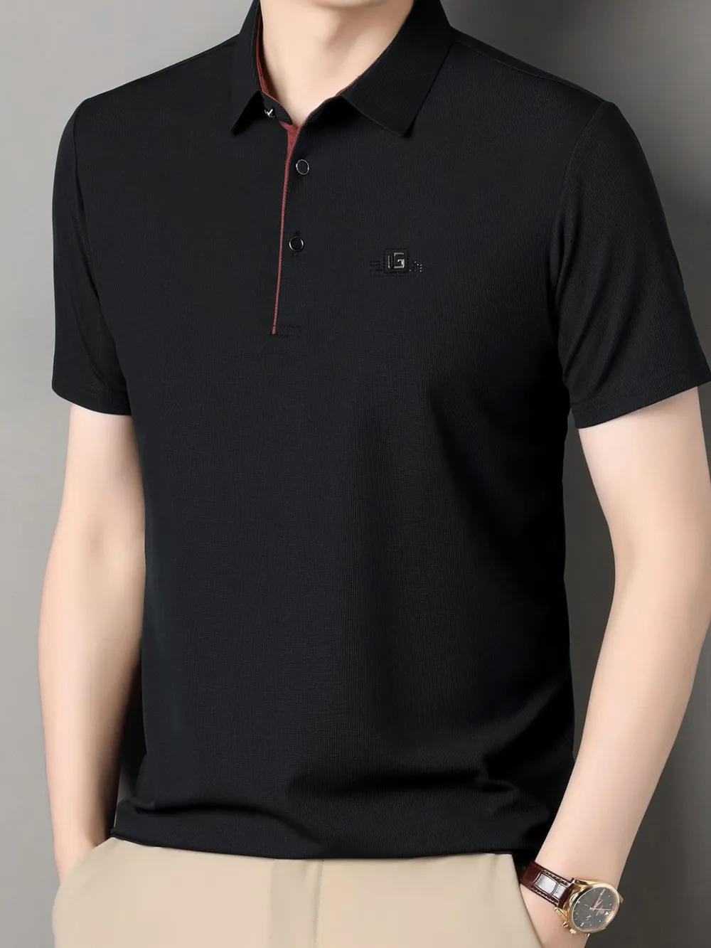 Men's Plus Size Button Detail Short Sleeve Polo, image 5